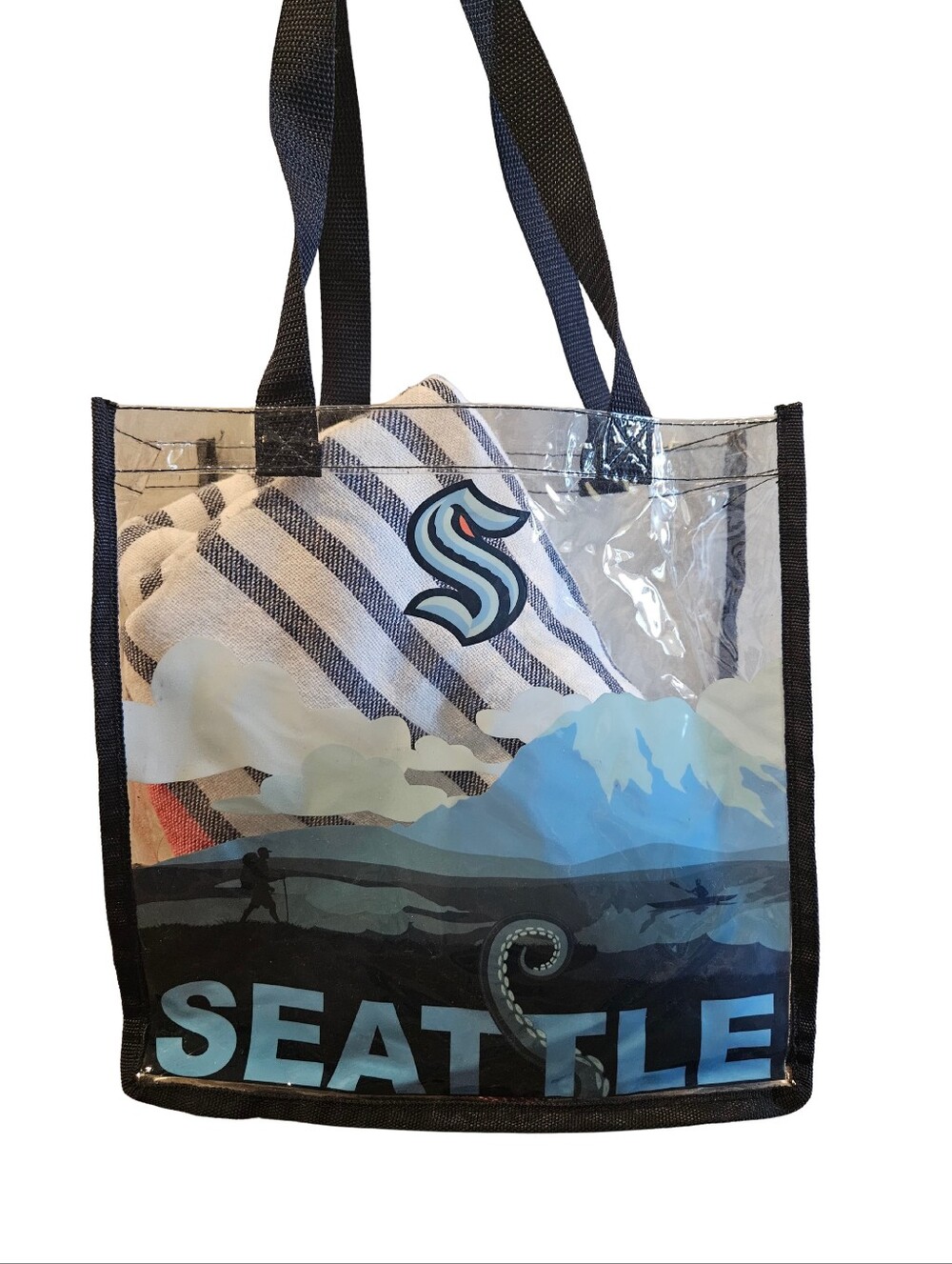 Seattle Kraken Clear Tote Bag with Mountain Design